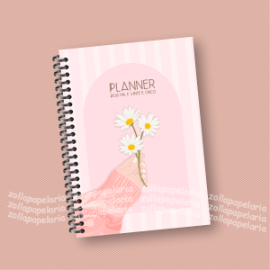 Planner Florescer Rosa Miolo Off Set 75g 15x21cm Impressão Colorida Capa Dura Laminada Fechamento em Espiral 222 Páginas