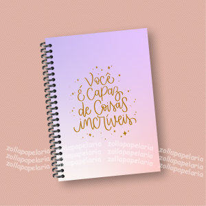 Agenda Você é Capaz Miolo Off Set 75g 15x21cm Impressão Colorida Capa Dura Laminada Fechamento em Espiral 1 Dia por Página: 410 páginas | 2 Dias por Página: 230 páginas