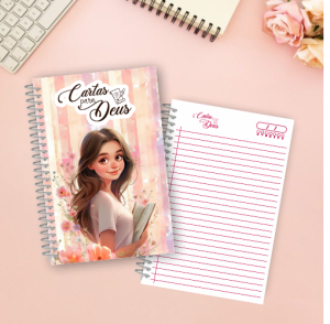 Caderno Cartas para Deus - Feminino Capa Dura 15x21cm Impressão colorida Laminação Espiral 100 folhas (200 páginas)