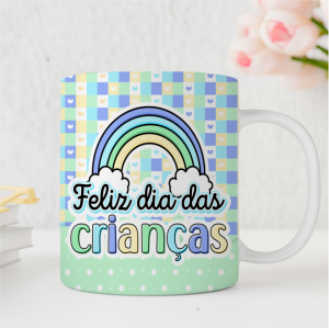 Caneca Personalizada Infantil Polímero (Plástico) 325ml Estampa Colorida Sublimação Branca Brilho 