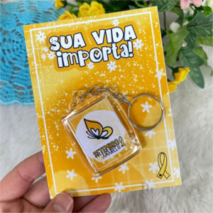 Chaveiro Acrílico Setembro Amarelo Acrílico 3x4cm Frente e Verso Transparente Argola Padrão 