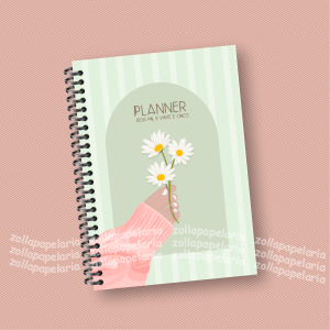 Planner Florescer Verde Miolo Off Set 75g 15x21cm Impressão Colorida Capa Dura Laminada Fechamento em Espiral 222 Páginas